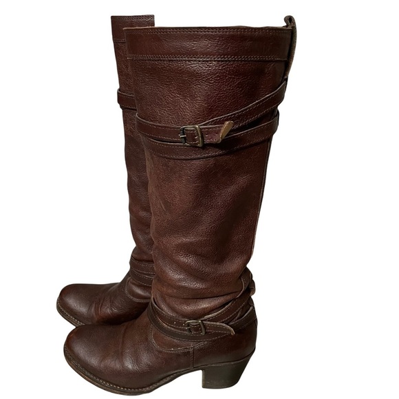 Frye Shoes - Frye Jane Strappy Dark Brown Knee High Heeled Boots Size 6.5